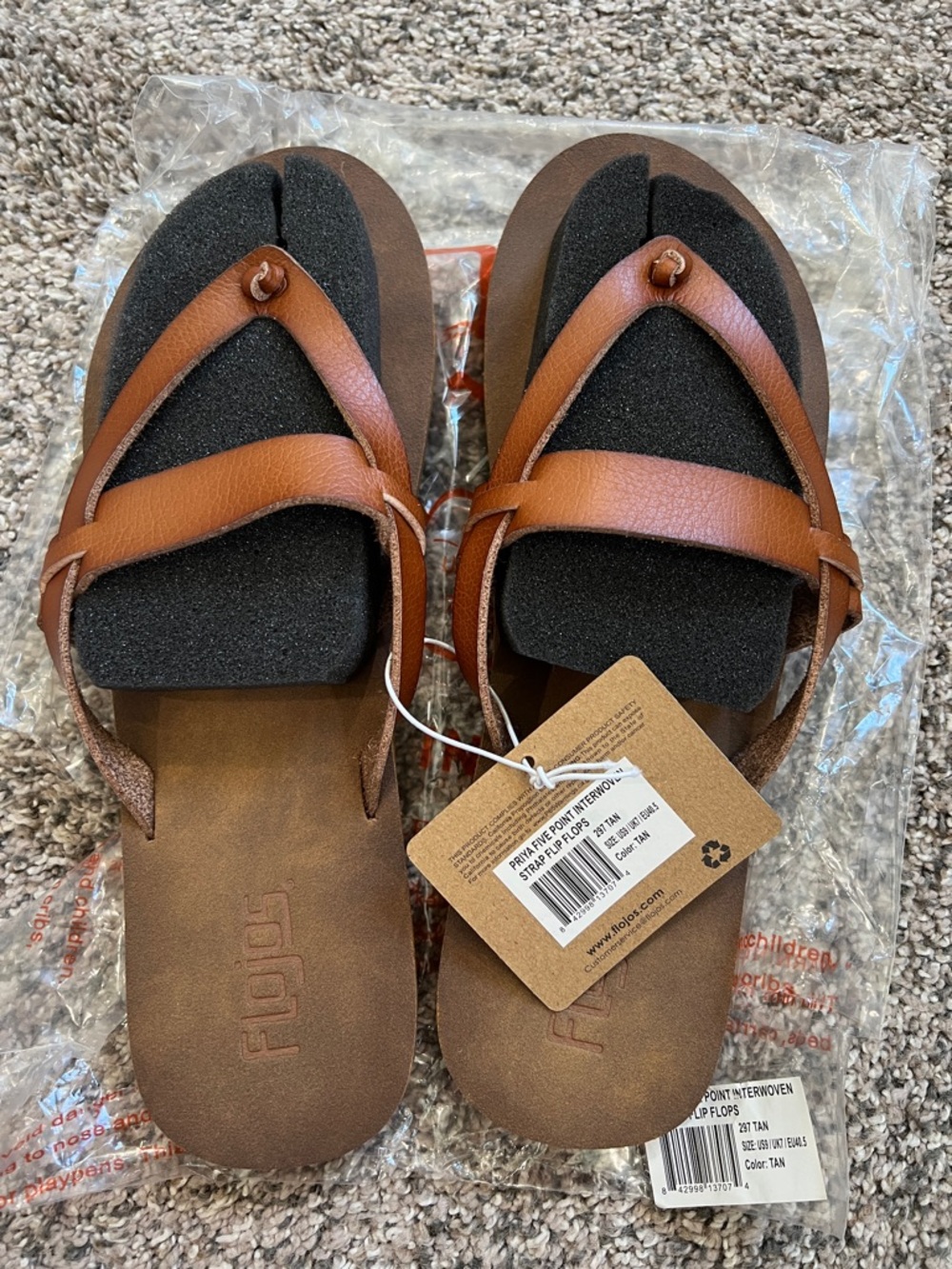 Flojos Priya Tan Leather Flip Sandals